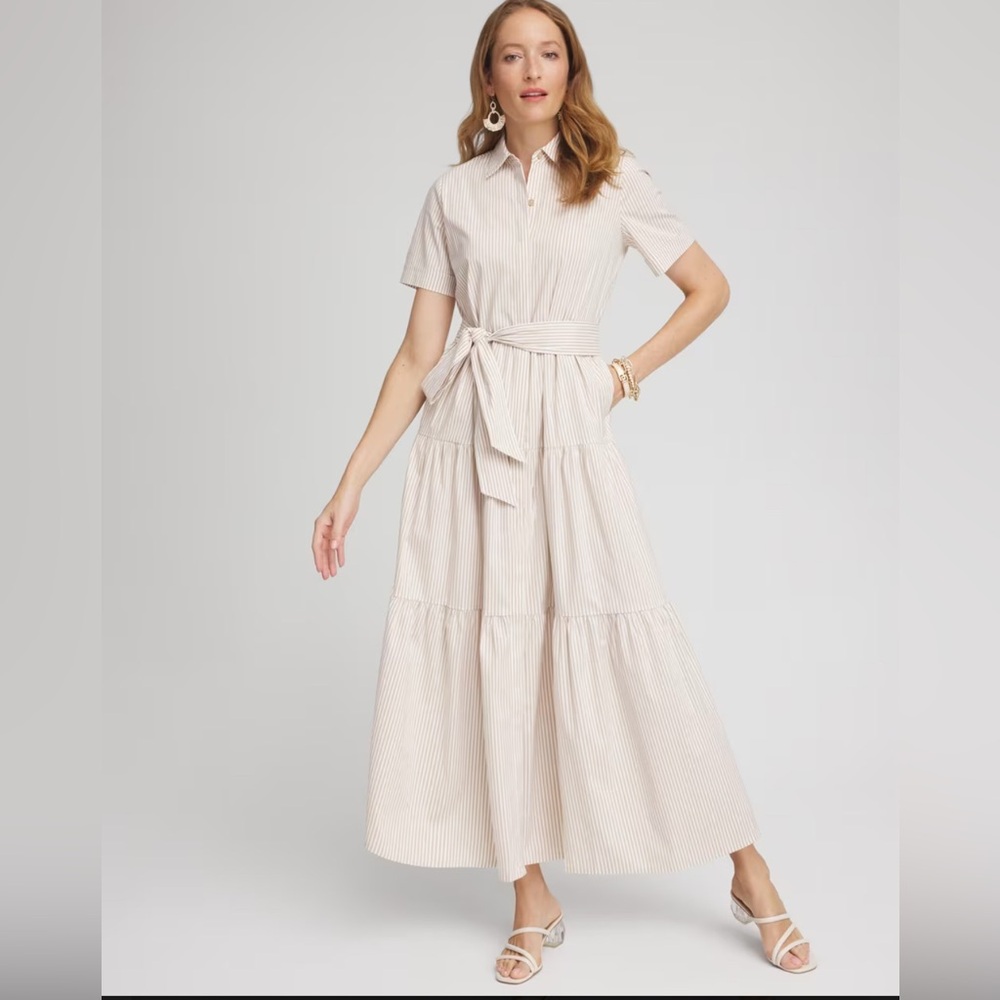 NWT Chico’s Poplin Stripe Shirt Maxi Dress